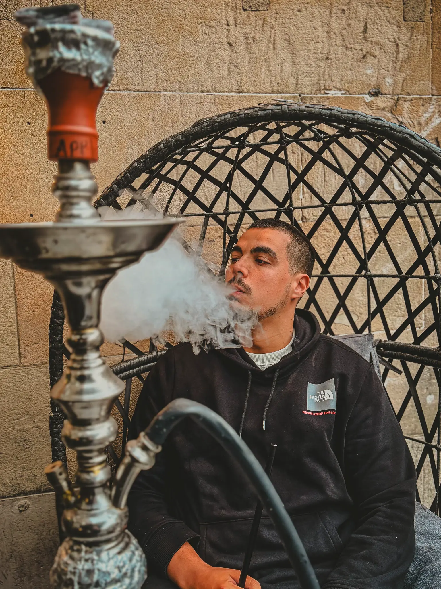 Shisha terrace under big umbrellas at Beirut Restaurant in Nicolson Square, Edinburgh, photography by Gorka Di Capitan (gorkadicapitan.com)